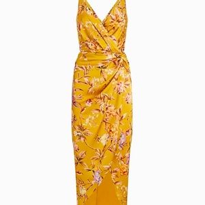 EXPRESS | FLORAL SATIN TWIST WAIST HI-LO MIDI DRESS